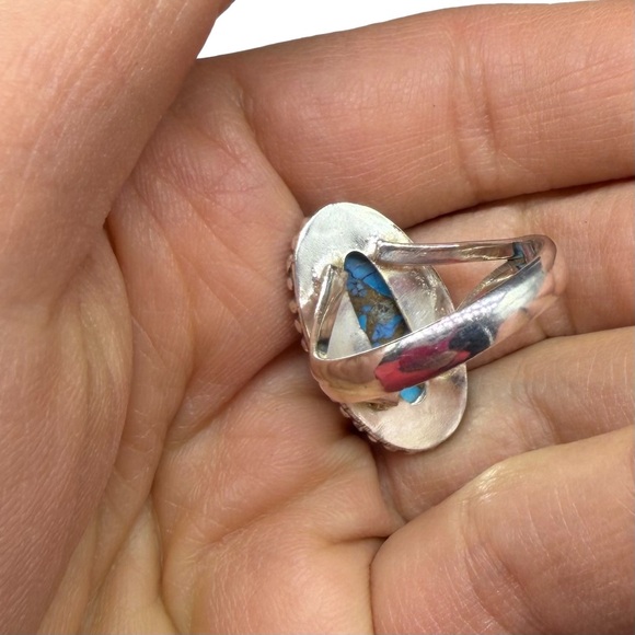 Ice Blue Violet Kingman Dahlia Turquoise Ring Size 9.5 Solid 925 Sterling Silver - Picture 7 of 8